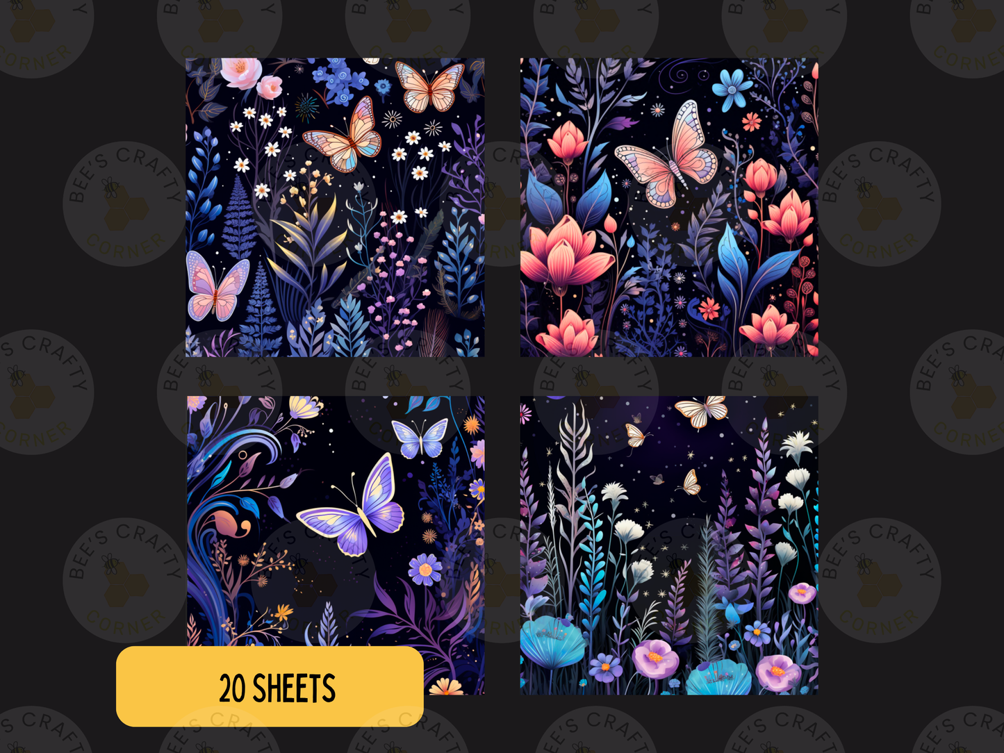 Midnight Butterfly Garden - Theme Pack Reusable Diamond Painting Release Paper