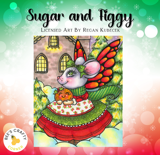 The image is a colorful illustration featuring a mouse dressed in a festive outfit, surrounded by a snowy landscape with Christmas trees and a castle in the background.