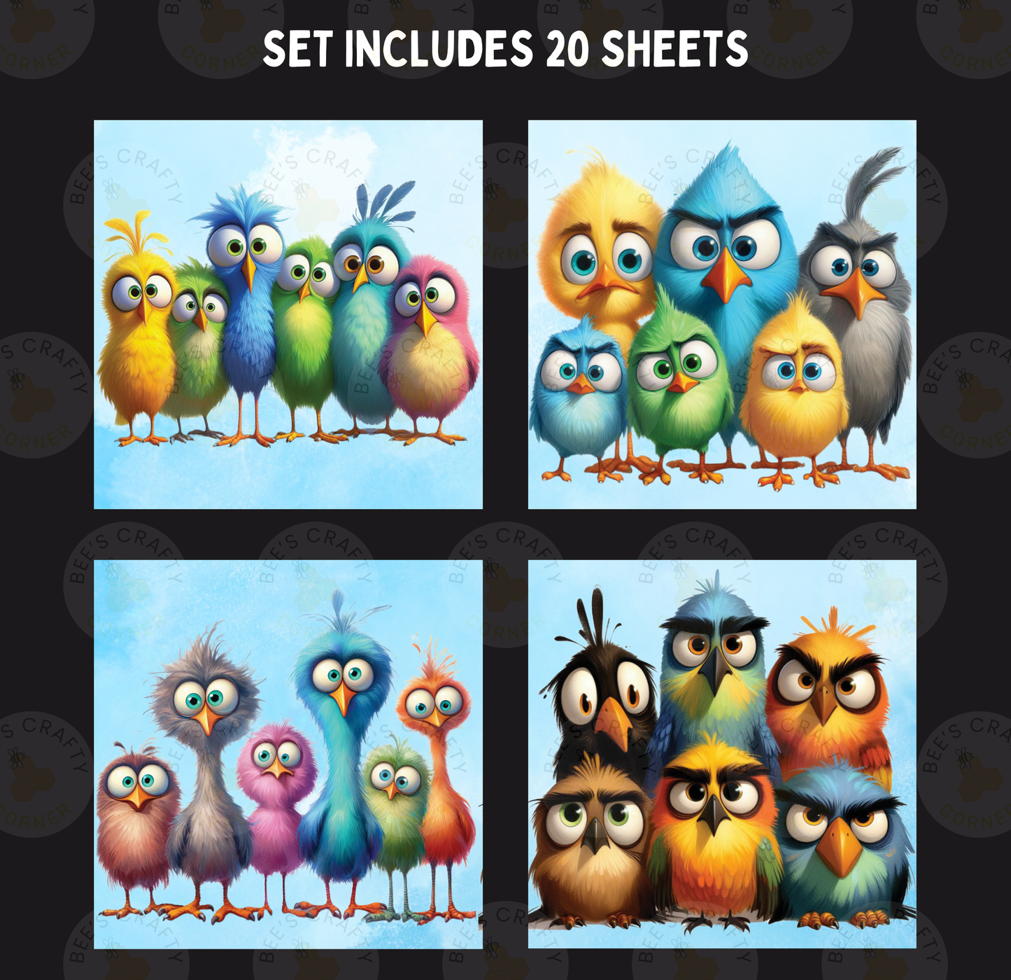 Quirky Birds - Theme Pack Reusable Diamond Painting Release Paper