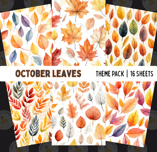 The image is a collage of various autumn-themed leaf patterns, including leaves in shades of orange, yellow, and red, as well as leaves with a mix of green and brown tones. The collage features 16 different leaf patterns, each with its own unique design and color scheme, creating a visually appealing and diverse collection of autumn-themed artwork.