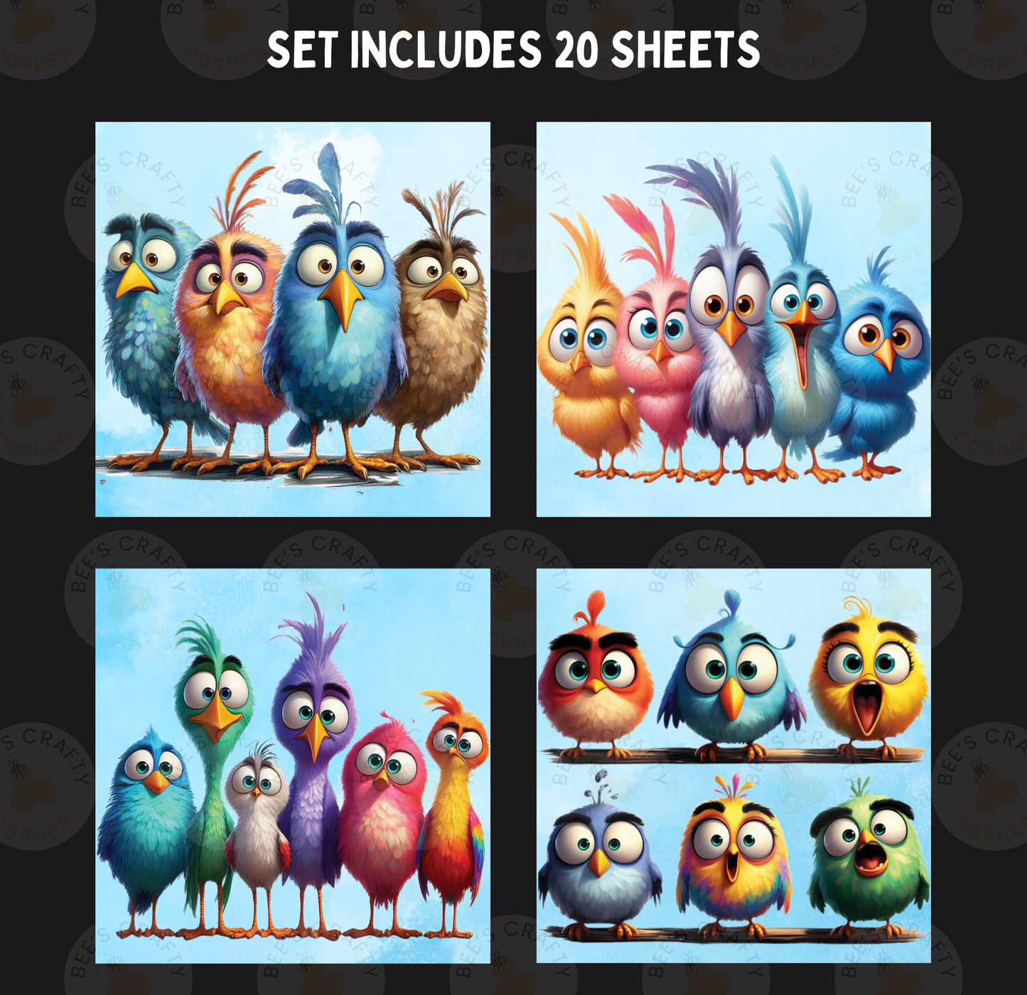 Quirky Birds - Theme Pack Reusable Diamond Painting Release Paper