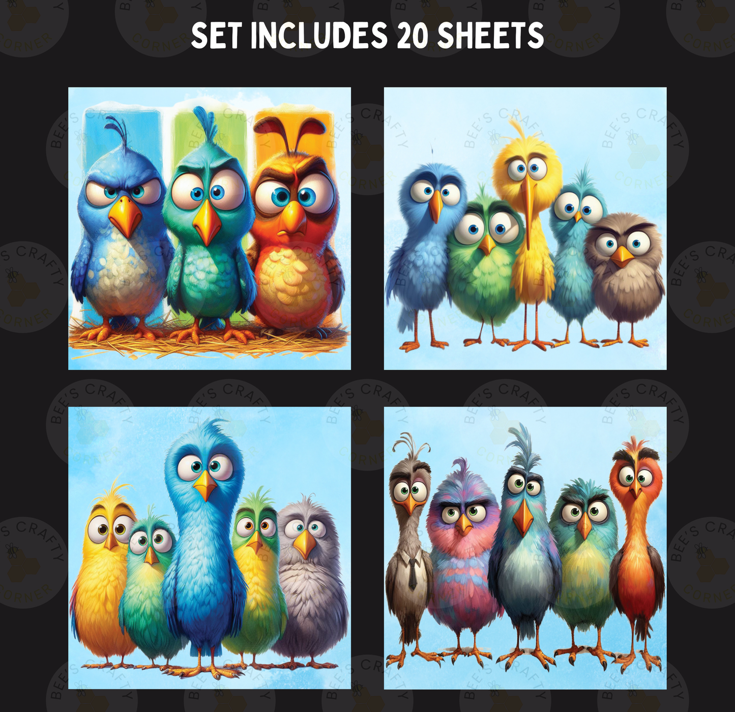 Quirky Birds - Theme Pack Reusable Diamond Painting Release Paper