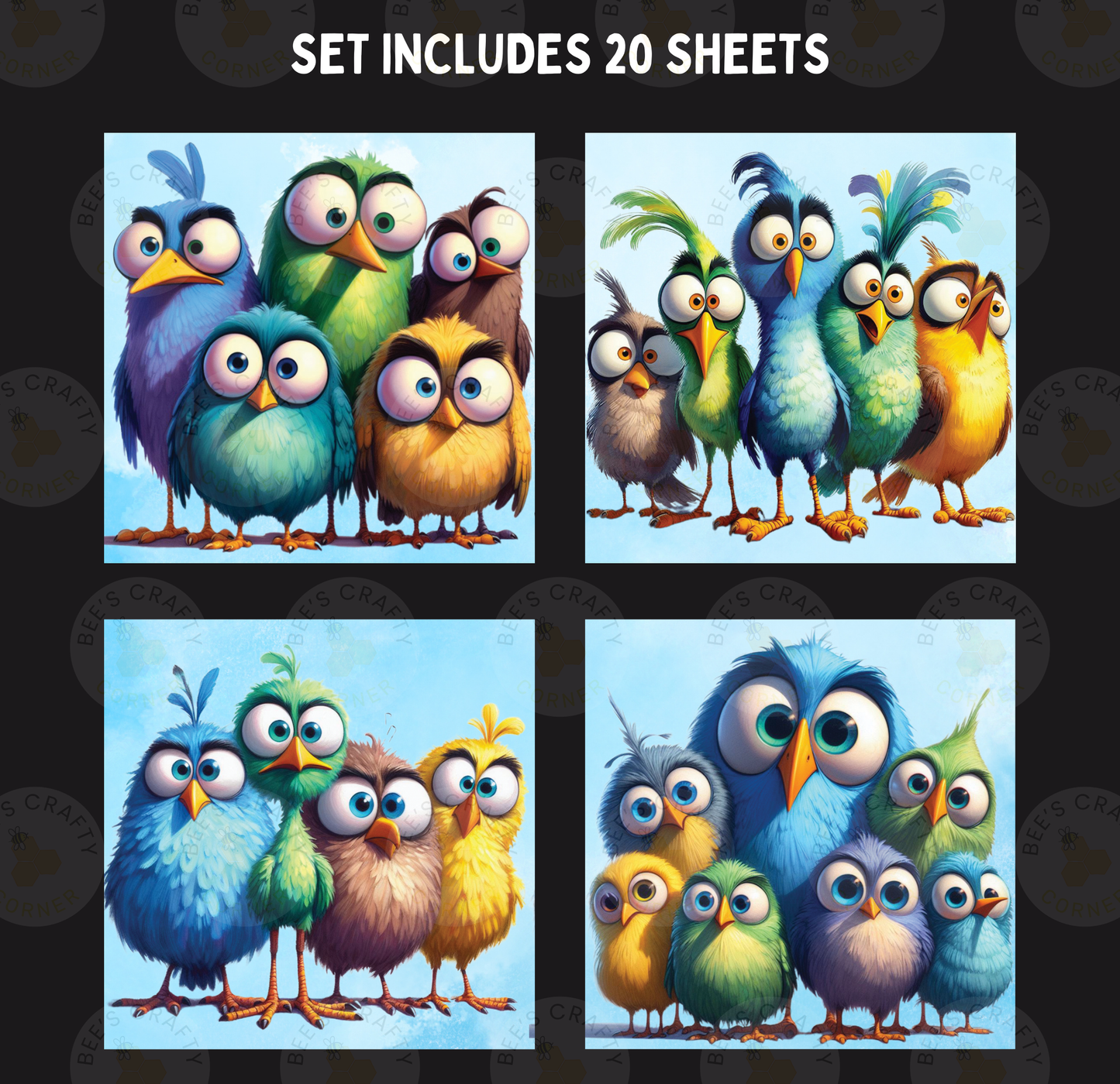 Quirky Birds - Theme Pack Reusable Diamond Painting Release Paper