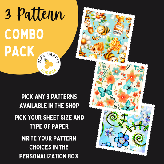 3 Pattern Combo Pack (1 Size) - Reusable Patterned Diamond Painting Release Paper