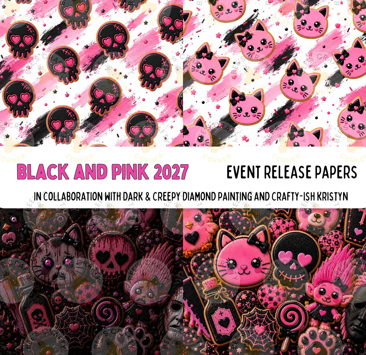 Black and Pink 2027 Event Release Papers - Reusable Diamond Painting Release Paper