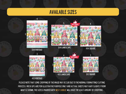 The image is a collection of six different sizes of illustrations featuring gnomes, with a focus on the best-chosen size.