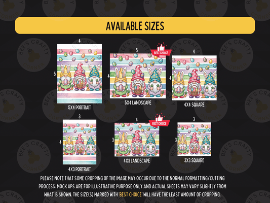The image is a collection of six different sizes of illustrations featuring gnomes, with a focus on the best-chosen size.