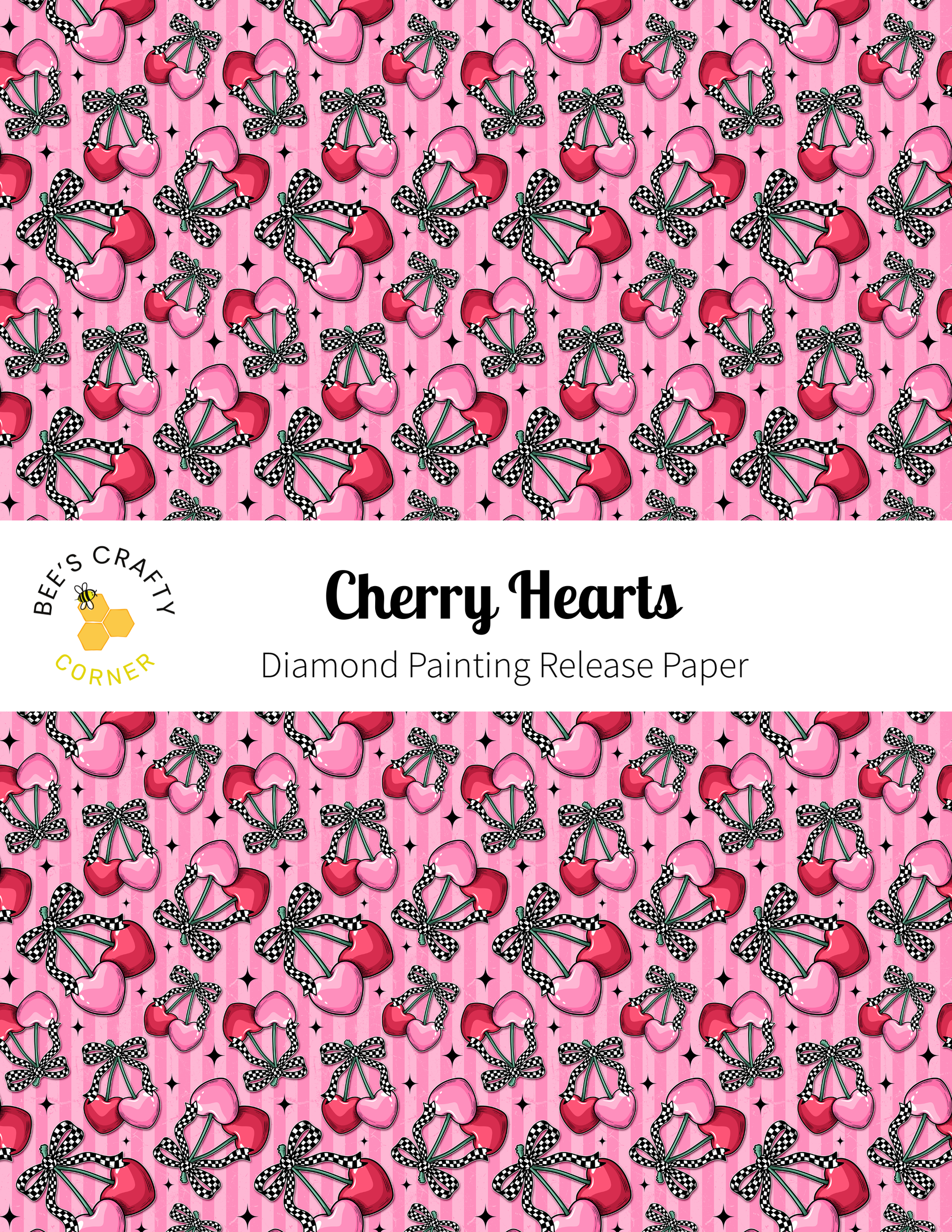 The image is a repeating pattern of pink hearts and black polka dots on a pink background.