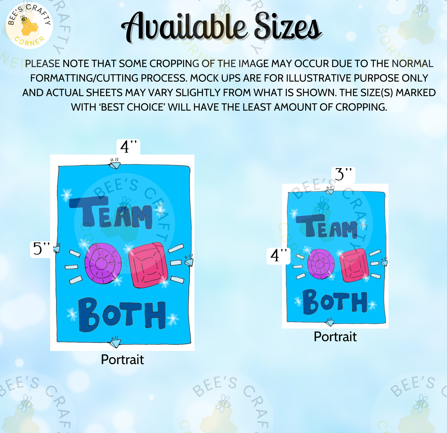 The image is a collage of two images, one depicting a team and the other a portrait. The collage is available in four sizes: 4-inch, 5-inch, 3-inch, and 4-inch portrait.