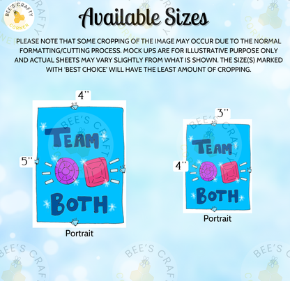 The image is a collage of two images, one depicting a team and the other a portrait. The collage is available in four sizes: 4-inch, 5-inch, 3-inch, and 4-inch portrait.