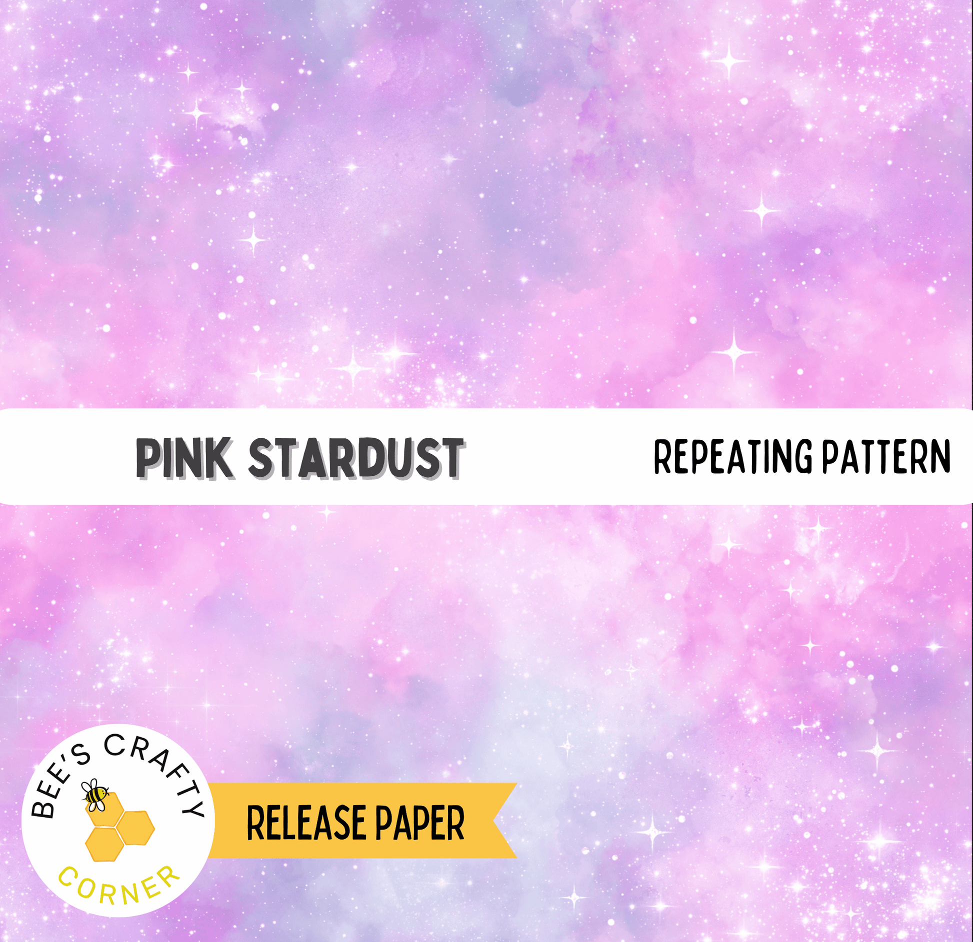 The image is a release paper for a pink stardust repeating pattern.