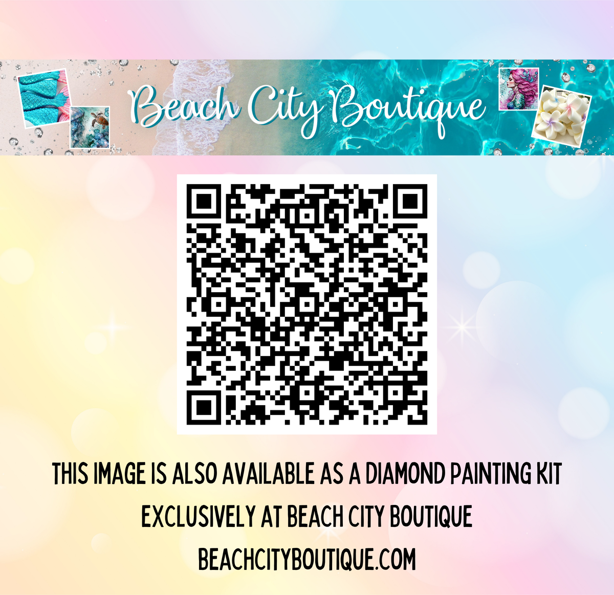 The image is available as a diamond painting kit exclusively at Beach City Boutique.