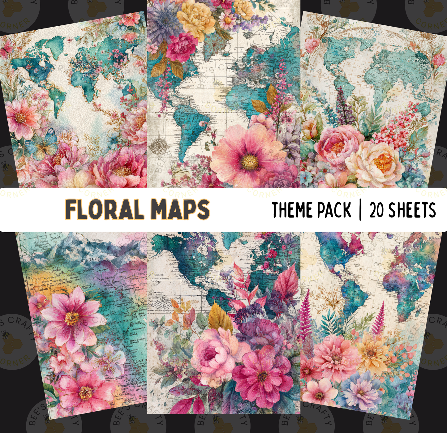 Floral Maps - Theme Pack Reusable Diamond Painting Release Paper