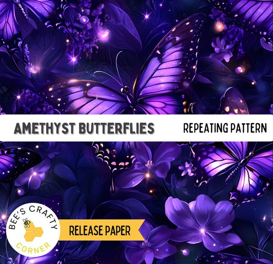 Amethyst Butterflies - Reusable Patterned Diamond Painting Release Paper