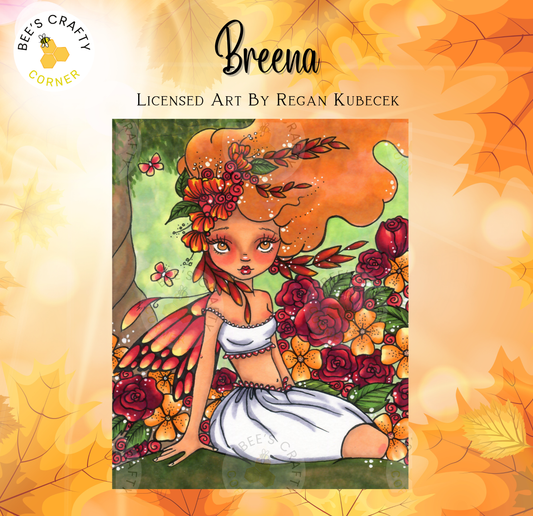 The image is a vibrant illustration featuring a fairy-like character surrounded by a lush, colorful garden filled with flowers and leaves.