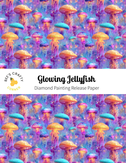 The image is a repeating pattern of glowing jellyfish against a purple and blue background.