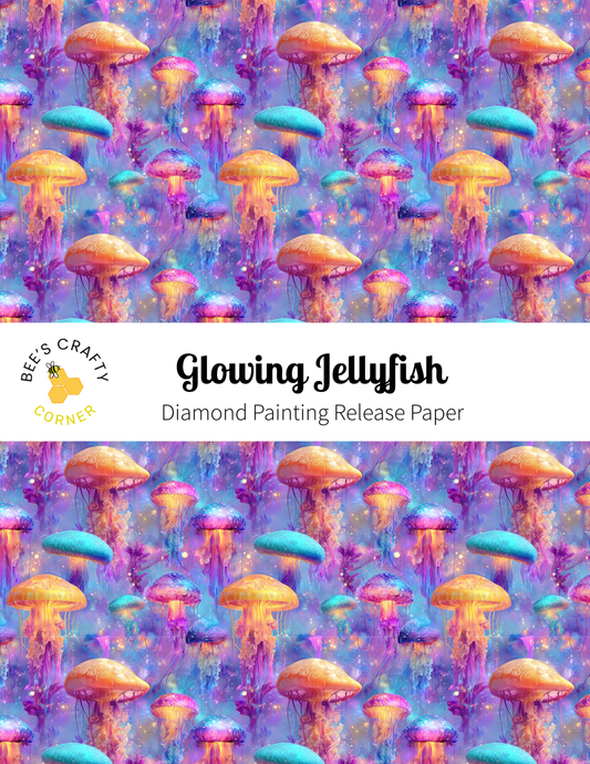 The image is a repeating pattern of glowing jellyfish against a purple and blue background.