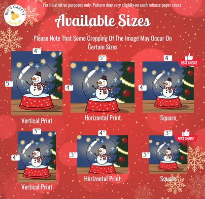 The image is a collection of six different snowglobe images, each with a unique size and style. The snowglobes are depicted in various sizes, ranging from 4" to 5" in diameter, and are arranged in a grid format. The snowglobes are set against a festive background, with Christmas trees and lights, creating a winter wonderland theme. The image does not contain any text, and the snowglobes are the main focus, with no other objects or details described.