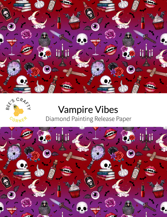 The image is a repeating pattern of various Halloween-themed items, including bats, skulls, roses, candles, and other spooky and festive symbols, all set against a deep red background.