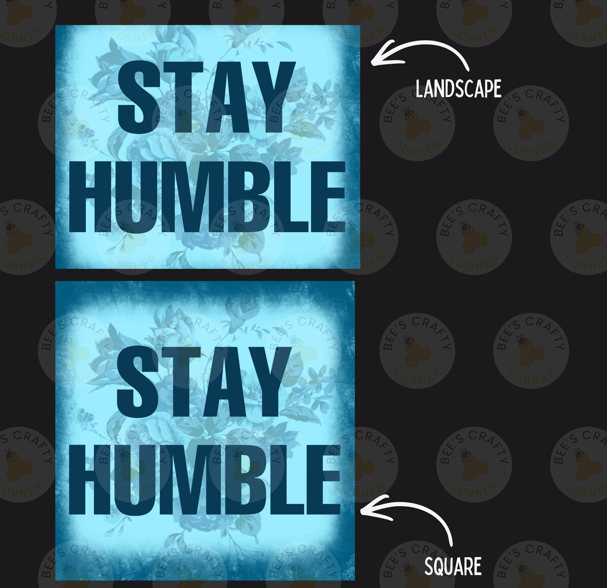 two blue square images with the text "STAY HUMBLE" and "STAY HUMBLE" written on them.