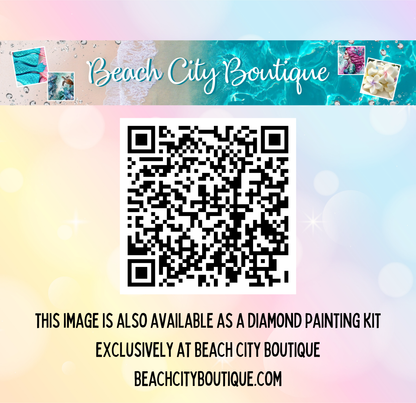 The image is available as a diamond painting kit exclusively at Beach City Boutique.