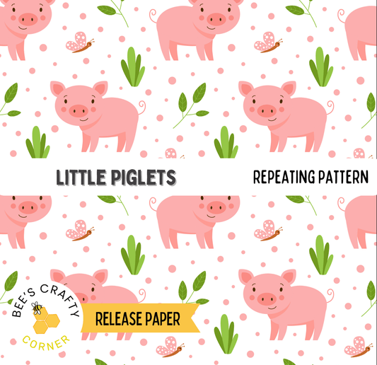 a repeating pattern of pink pigs, green leaves, and butterflies on a white background.