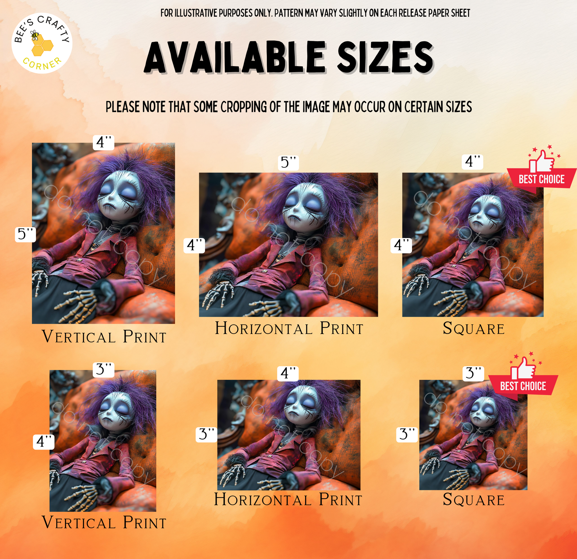 The image is a collage of six images featuring a creepy-looking doll with purple hair and a creepy expression, displayed in various sizes and orientations.