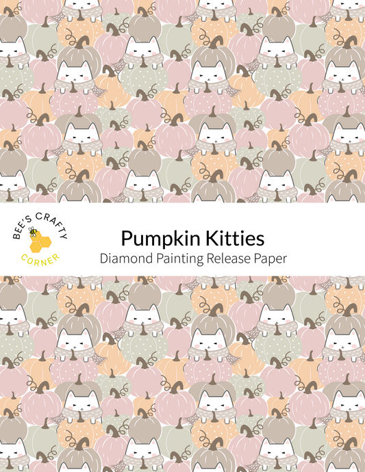 The image is a repeating pattern of various cat illustrations, including both cats and pumpkins, creating a whimsical and playful design.