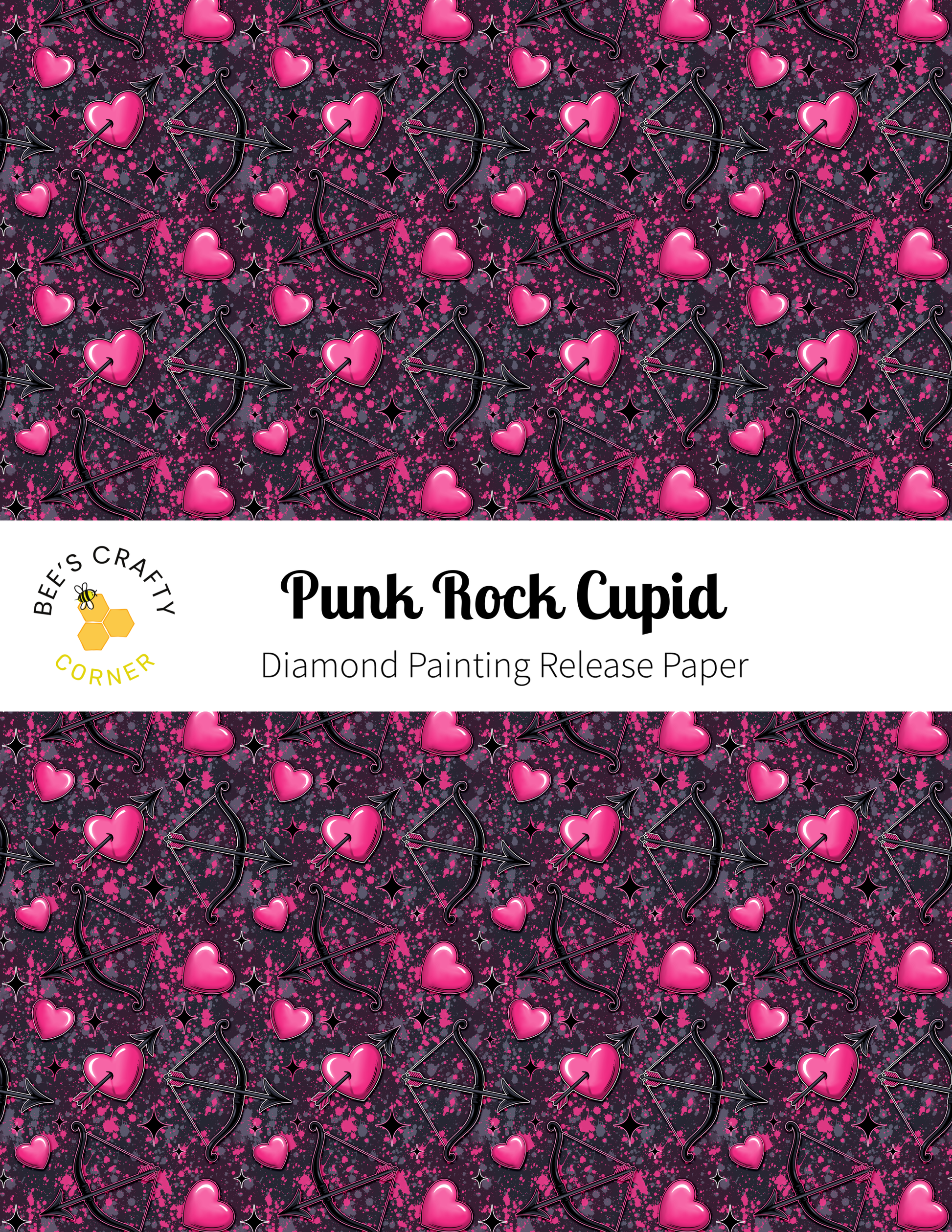 The image is a repeating pattern of pink hearts and black lines, creating a visually striking and abstract design.