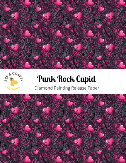 The image is a repeating pattern of pink hearts and black lines, creating a visually striking and abstract design.