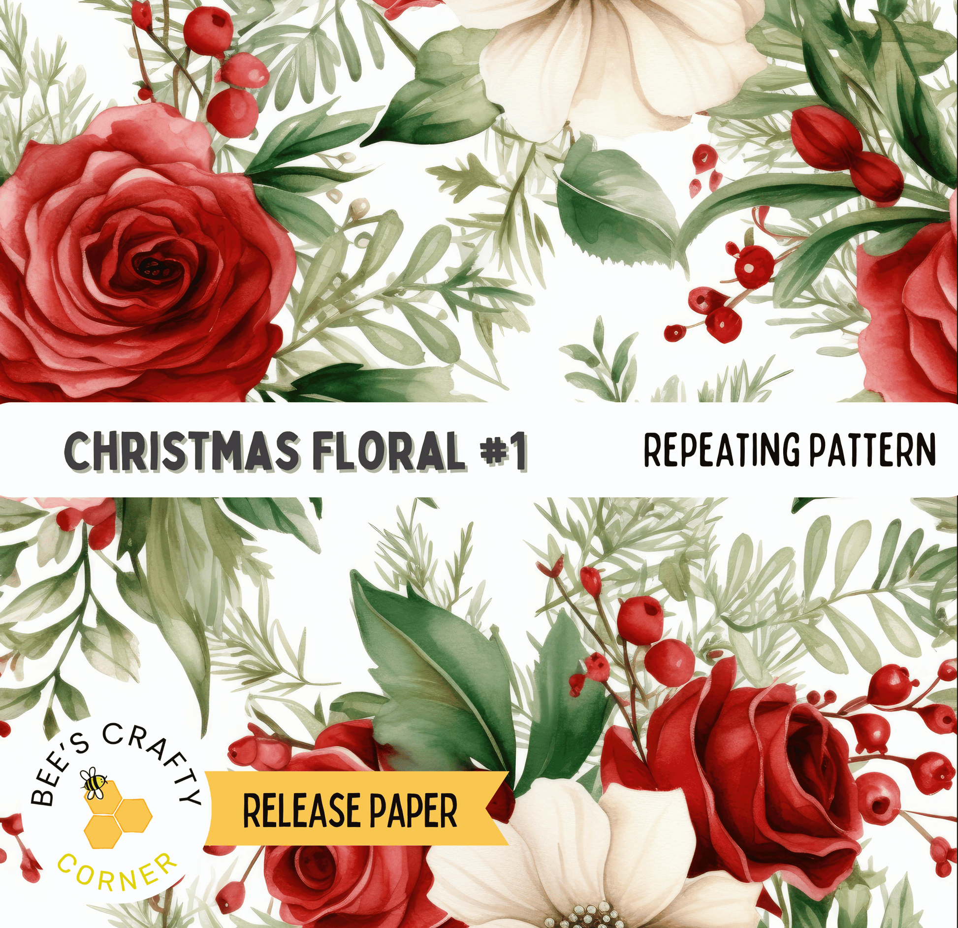 The image is a collage of various floral patterns, including red roses, white flowers, and green leaves, arranged in a repeating pattern.