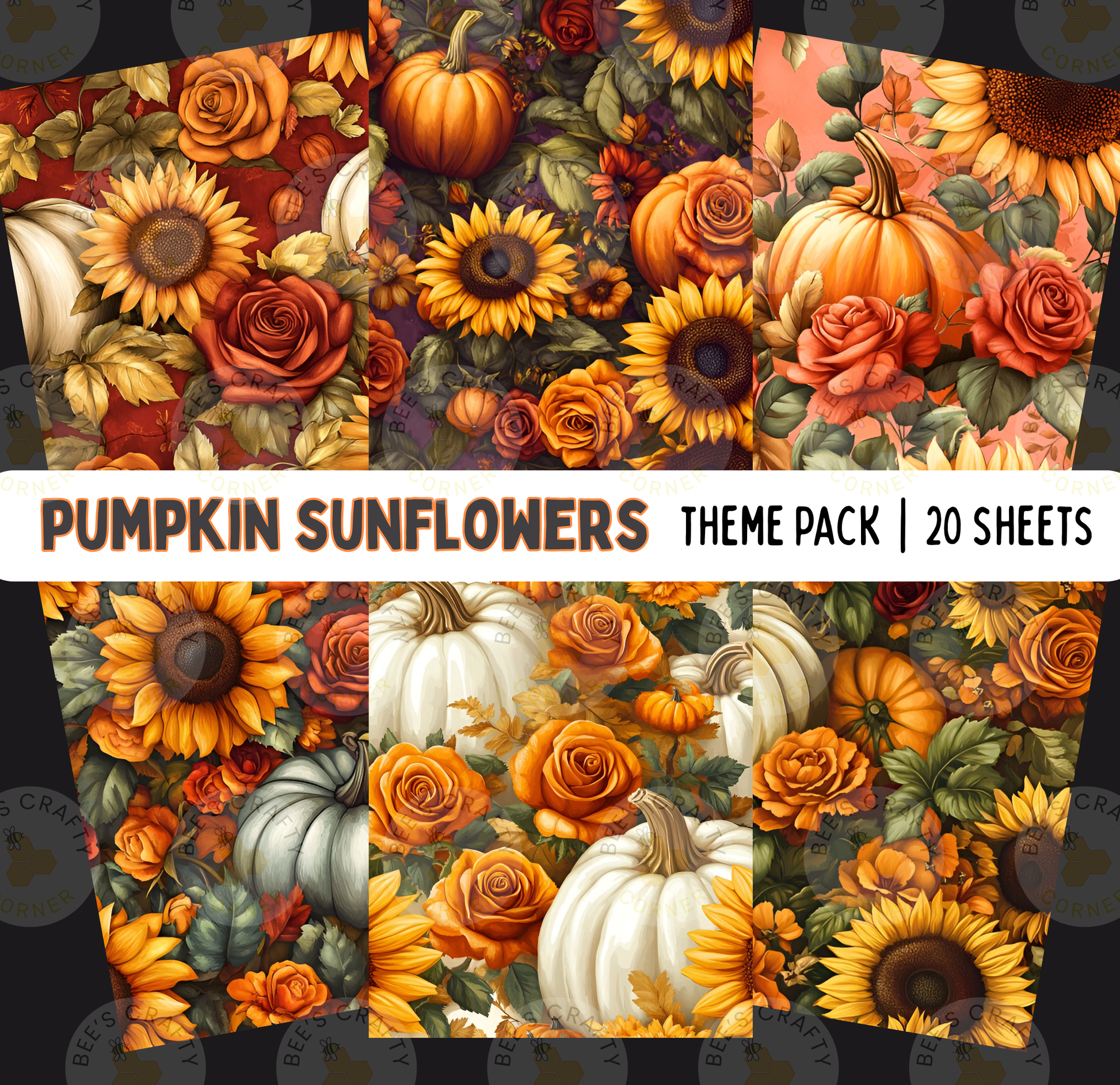 The image is a collage of various autumn-themed images, including pumpkins, sunflowers, and roses. The collage features a variety of pumpkins and sunflowers in different sizes and colors, along with roses and other fall foliage. The collage is presented in a visually appealing and cohesive manner, showcasing the beauty of the autumn season.