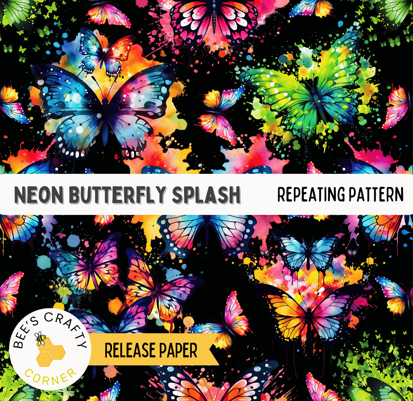 The image is a vibrant and colorful collage of various butterflies, each with unique patterns and colors, creating a visually striking and dynamic composition.