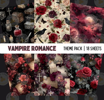 The image is a theme pack containing various romantic and vintage-inspired elements, including roses, candles, bats, and other vintage-style objects.