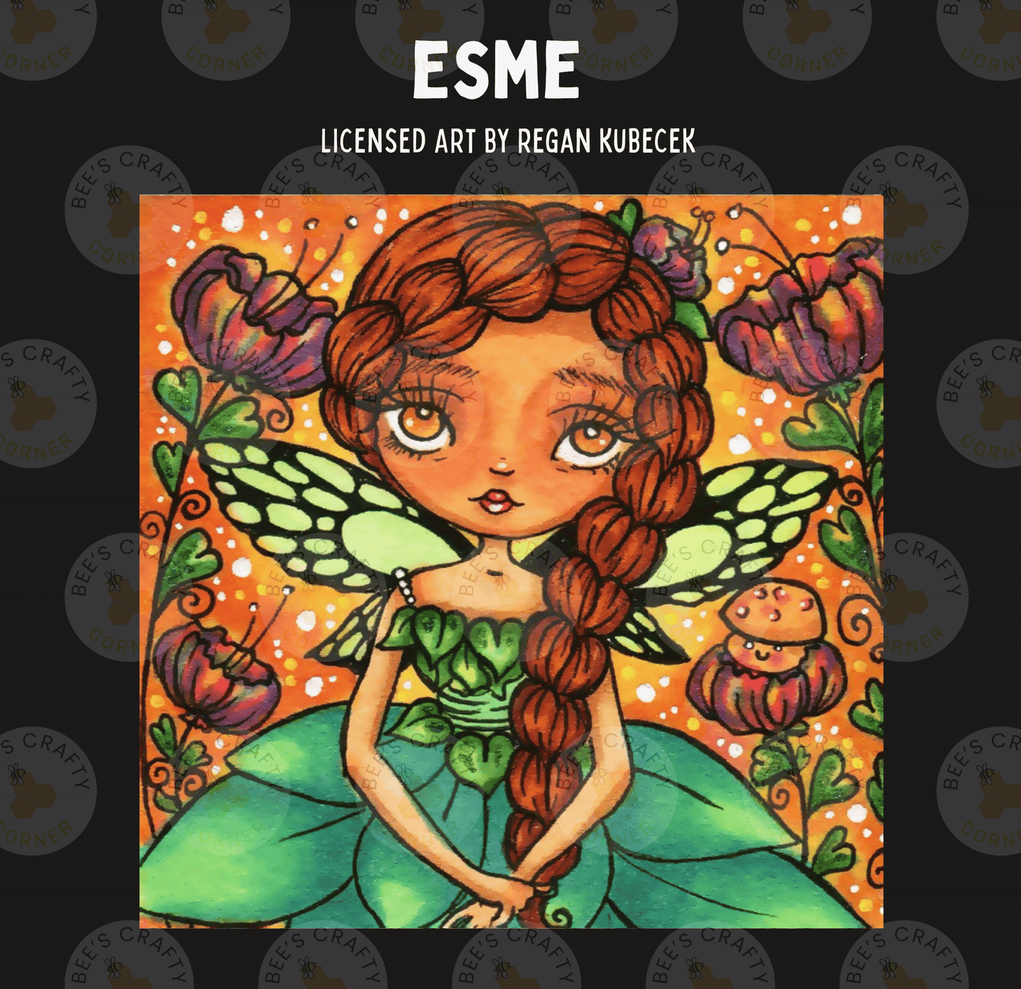 The image is a colorful illustration featuring a fairy-like character with long braided hair, surrounded by flowers and plants.