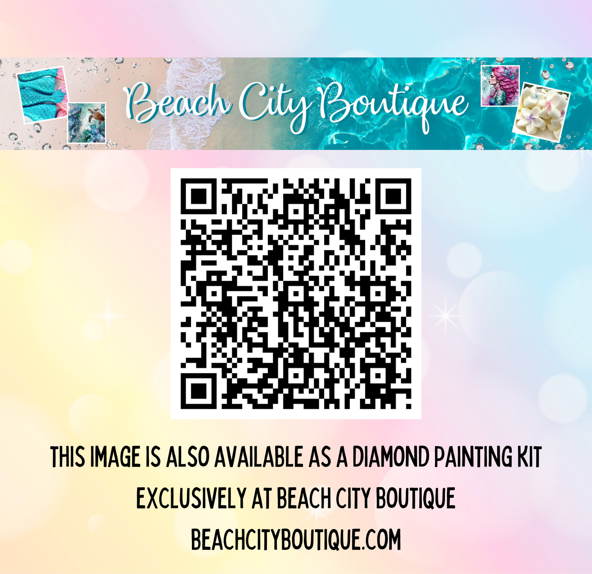 The image is available as a diamond painting kit exclusively at Beach City Boutique.