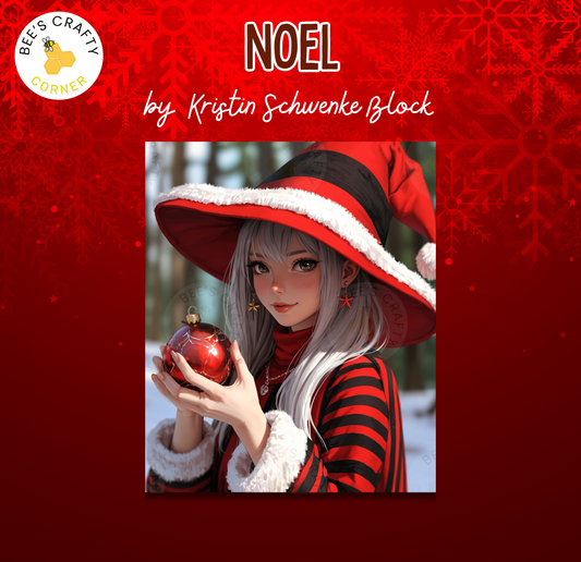 a young woman wearing a red and black striped outfit and a large red hat, holding a red ornament.