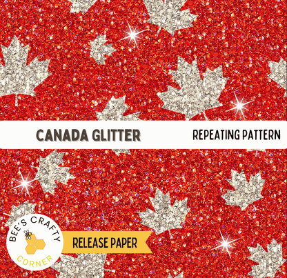 The image is a collage of various images featuring a repeating pattern of red glitter leaves and silver glitter leaves.