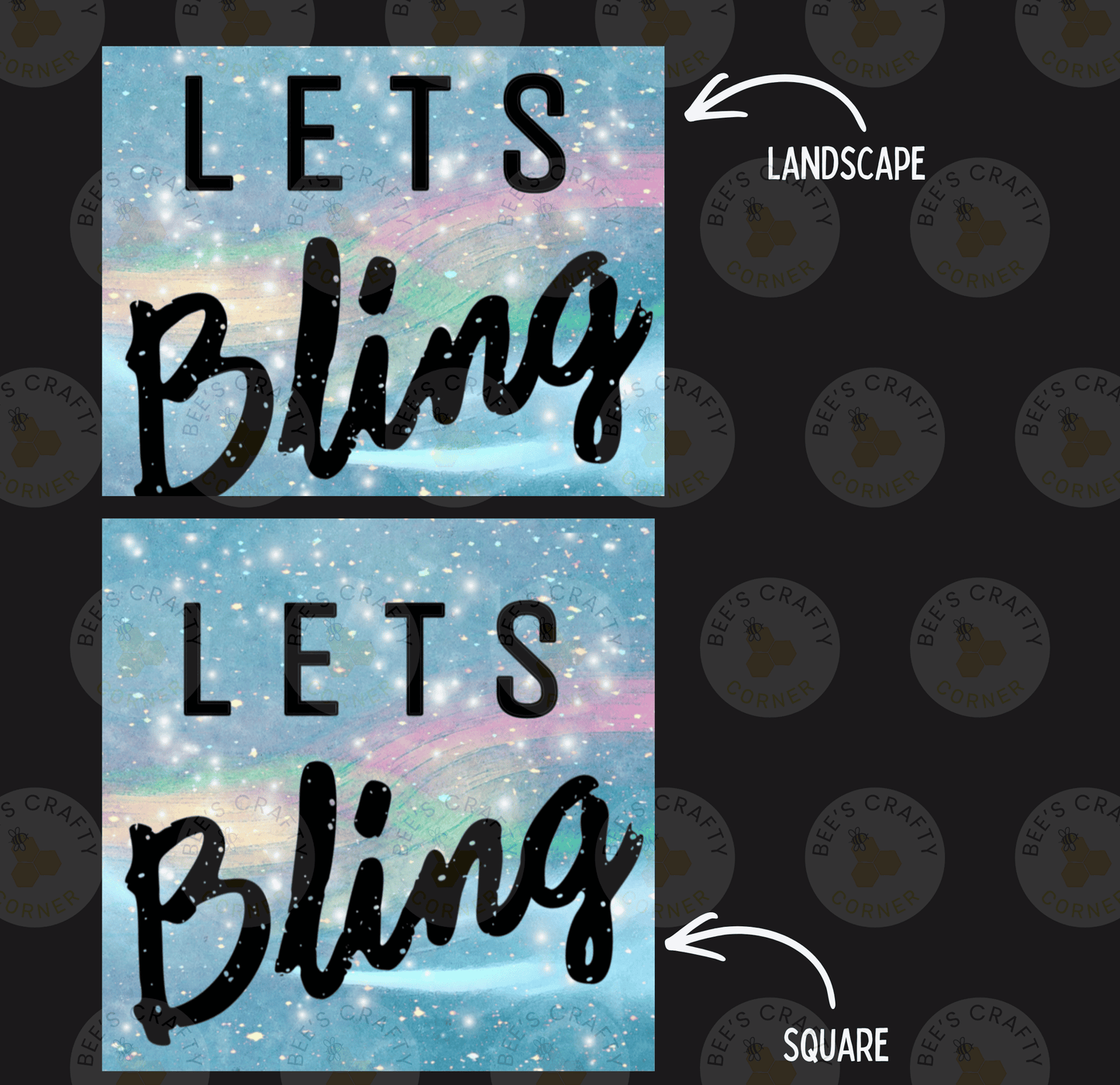 two square images with the text "Lets Bling Bling" written on them.