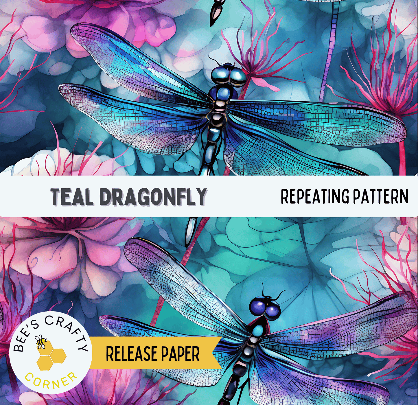 Teal Dragonfly Repeating Pattern