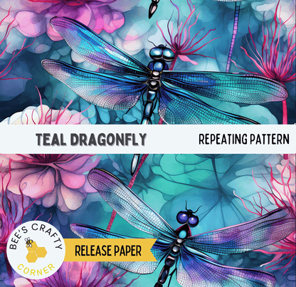 Teal Dragonfly Repeating Pattern