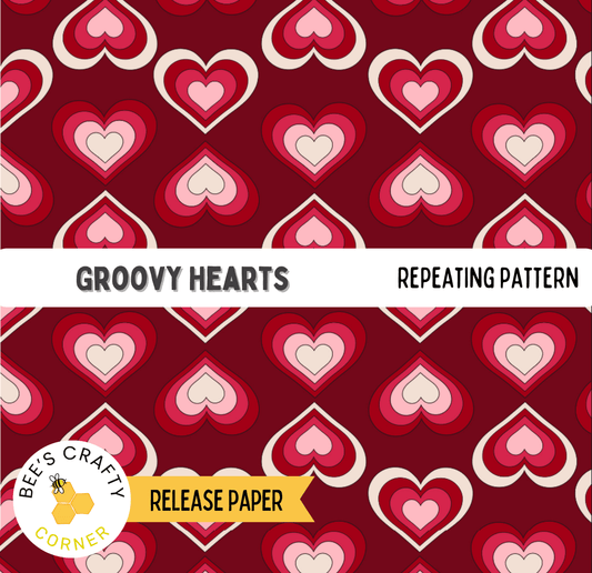a repeating pattern of red hearts on a dark red background.