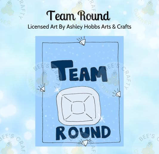 The image is a digital illustration featuring a blue background with the text "TEAM ROUND" and a graphic of a trophy or trophy-like object.