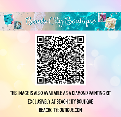 The image is available as a diamond painting kit exclusively at Beach City Boutique.