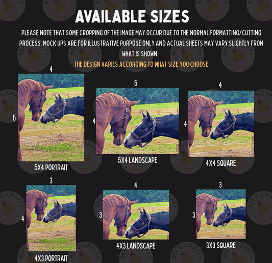 The image is a collage of six different sizes of horses, each with a unique composition and perspective. The horses are shown in various poses and settings, such as grazing in a field, standing in a line, and interacting with each other. The collage provides a visual representation of the different sizes available for a specific purpose, likely for artistic or design purposes.
