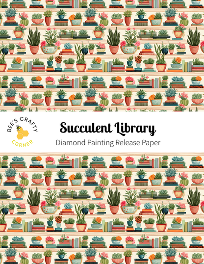 The image is a repeating pattern of various potted plants and books, creating a visually appealing and harmonious design.