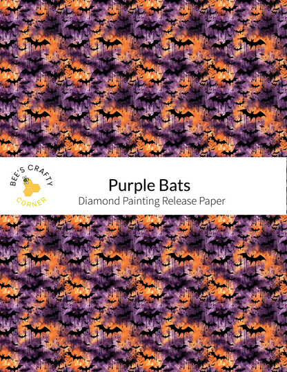 The image is a repeating pattern of purple bats against a background of orange and purple bats, creating a visually striking and festive design.