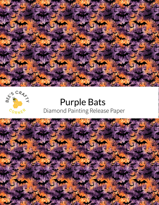 The image is a repeating pattern of purple bats against a background of orange and purple bats, creating a visually striking and festive design.