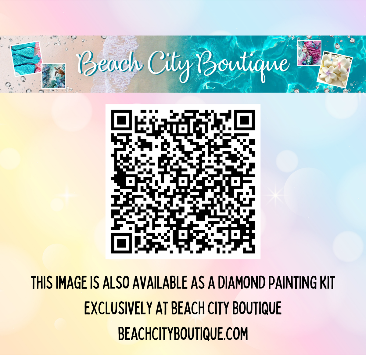 The image is available as a diamond painting kit exclusively at Beach City Boutique.