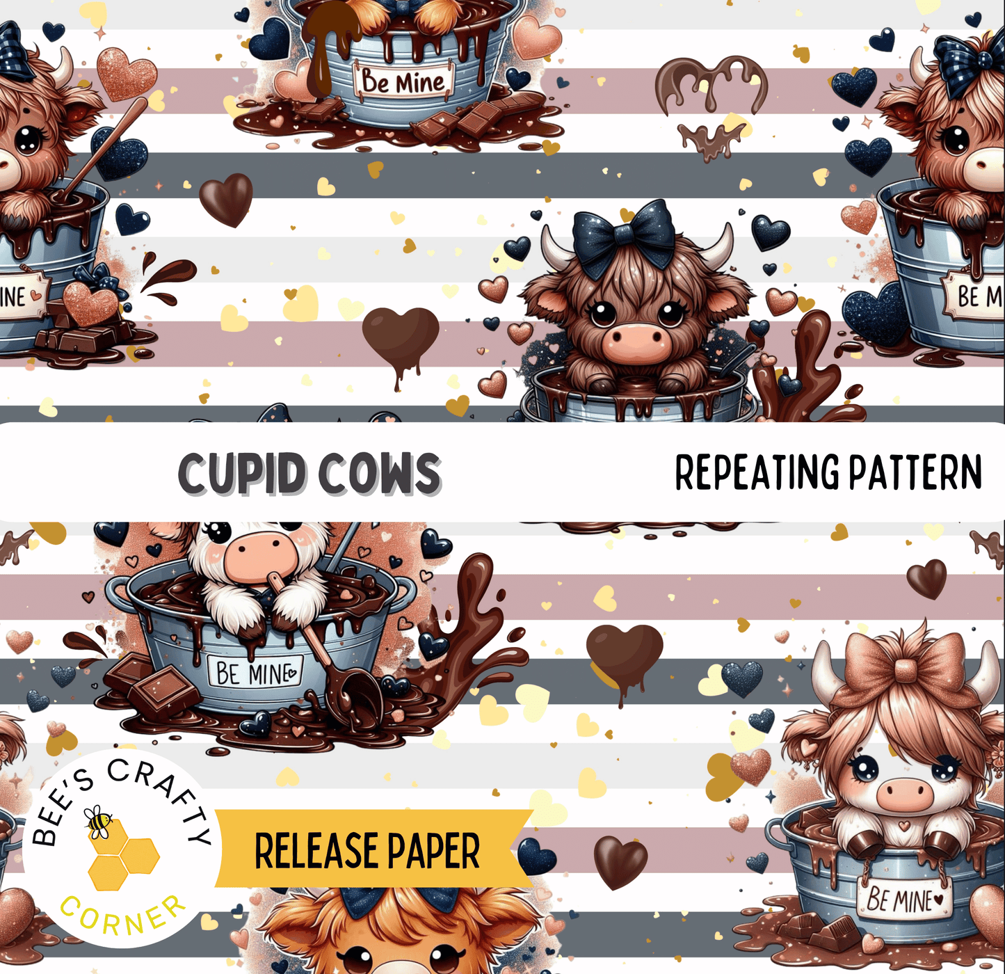 Cupid Cows - Reusable Patterned Diamond Painting Release Paper